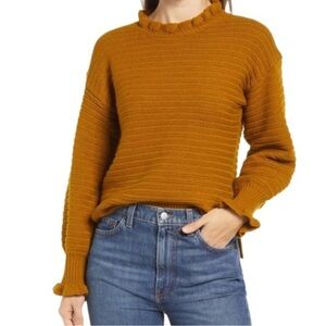 EUC Madewell Ruffle-Neck Pullover Sweater in Cotton-Merino Yarn